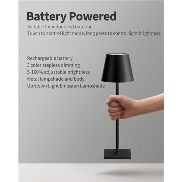 cordless rechargeable table lamp dimmable led portable light for bedroom patio - Picture 4 of 7